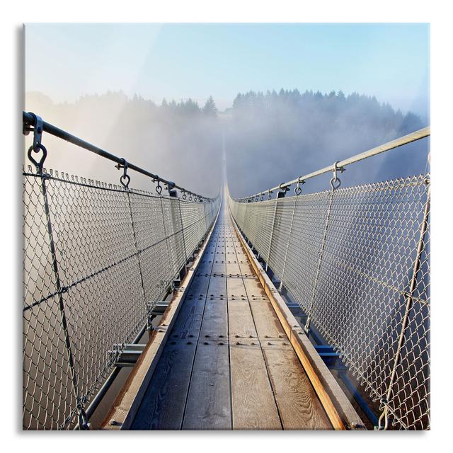 Suspension Bridge In A Foggy Shimmer - No Frame Print on Glass Union Rustic Size: 80cm H x 80cm W x 0.4cm D on Productcaster.