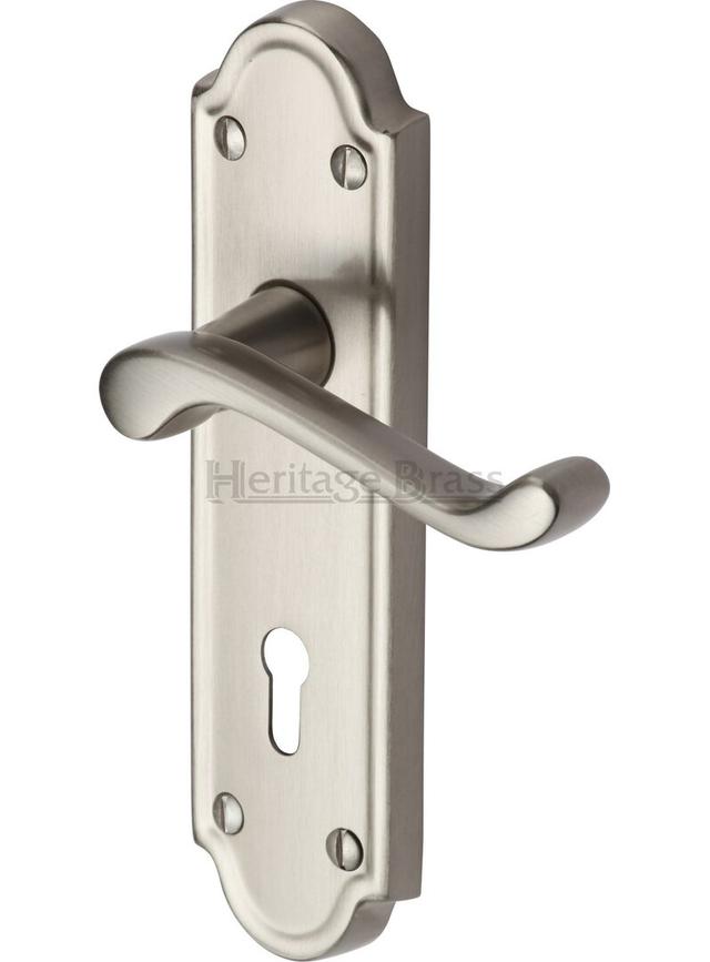 Meridian Lock Door Handle (Set of 2) Heritage Brass Finish: Satin Nickel on Productcaster.