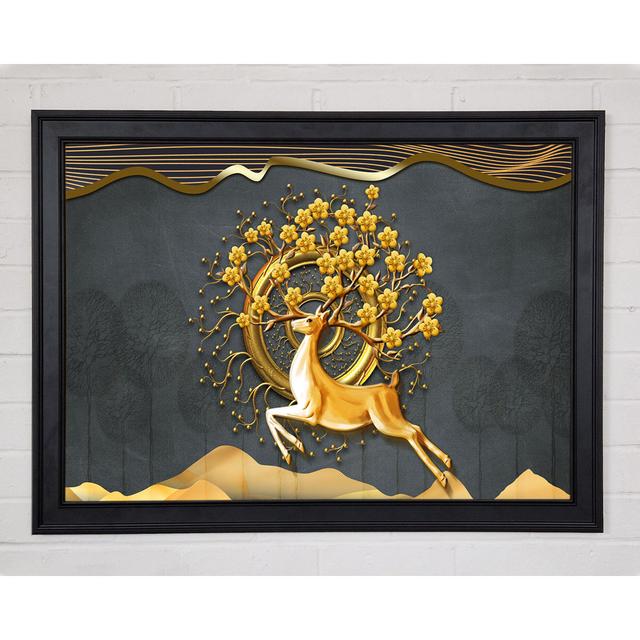 The Gold Flower Stag Tree Framed Print Union Rustic Size: 21cm H x 29.7cm W x 1.5cm D on Productcaster.