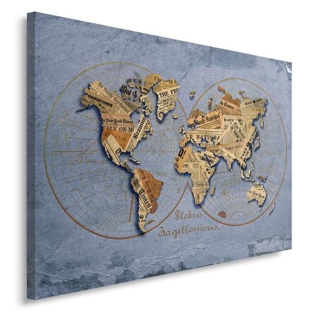 Newspaper World Map - Wrapped Canvas Painting Print Latitude Run Size: 70cm H x 100cm W on Productcaster.