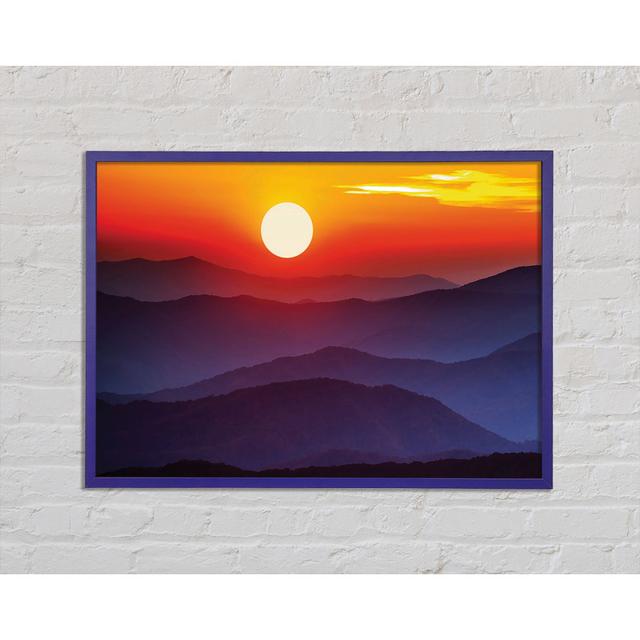 Blue Misty Mountain Sun 2 - Print Union Rustic Size: 42cm H x 59.7cm W x 2cm D, Format: Orange Framed Paper on Productcaster.