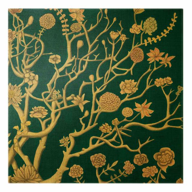 Gold - Chinoiserie Flowers at Night II Wall Art on Canvas Rosalind Wheeler Size: 40cm H x 40cm W on Productcaster.