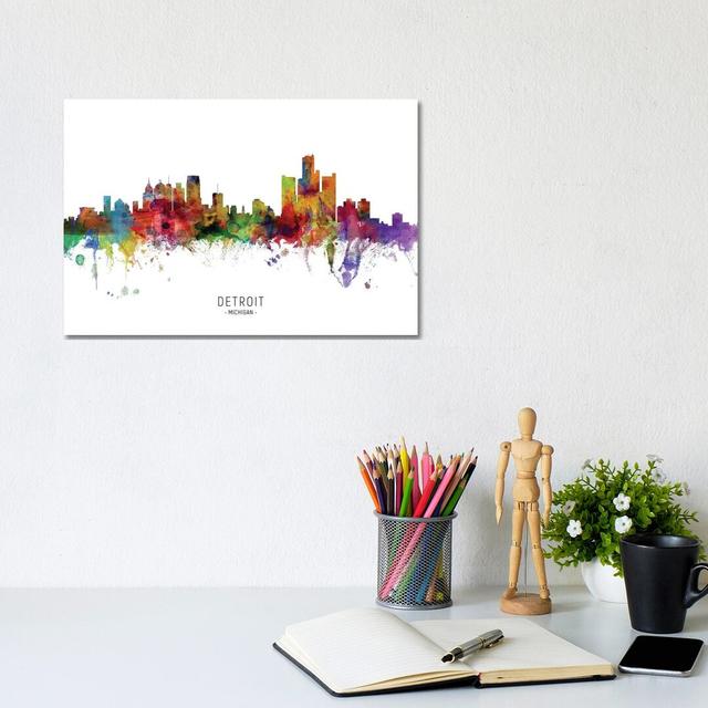 Detroit Michigan Skyline by Michael Tompsett - Wrapped Canvas Painting Latitude Run Size: 20.32cm H x 30.48cm W x 1.91cm D on Productcaster.