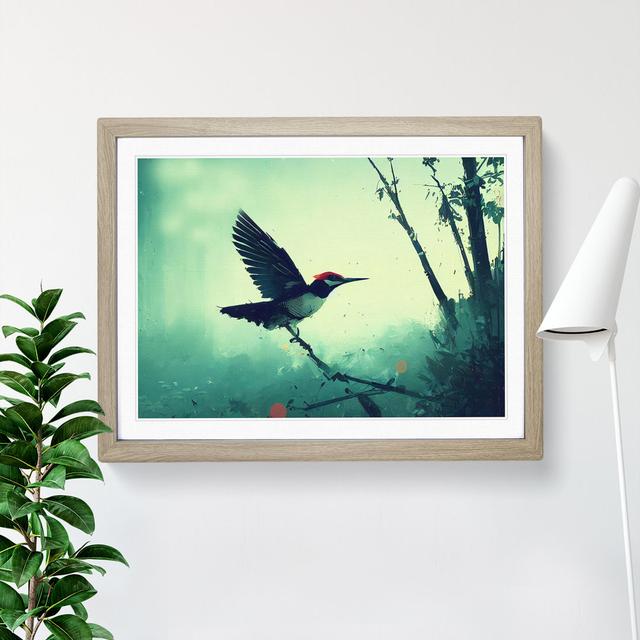 Woodpecker Bird - Picture Frame Painting Marlow Home Co. Size: 34cm H x 46cm W x 2cm D, Frame Colour: Oak on Productcaster.