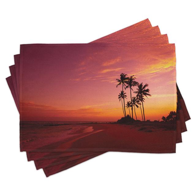 Place Mats Set of 4, Hawaii Style Palm Trees Art, Red (Set of 4) East Urban Home on Productcaster.