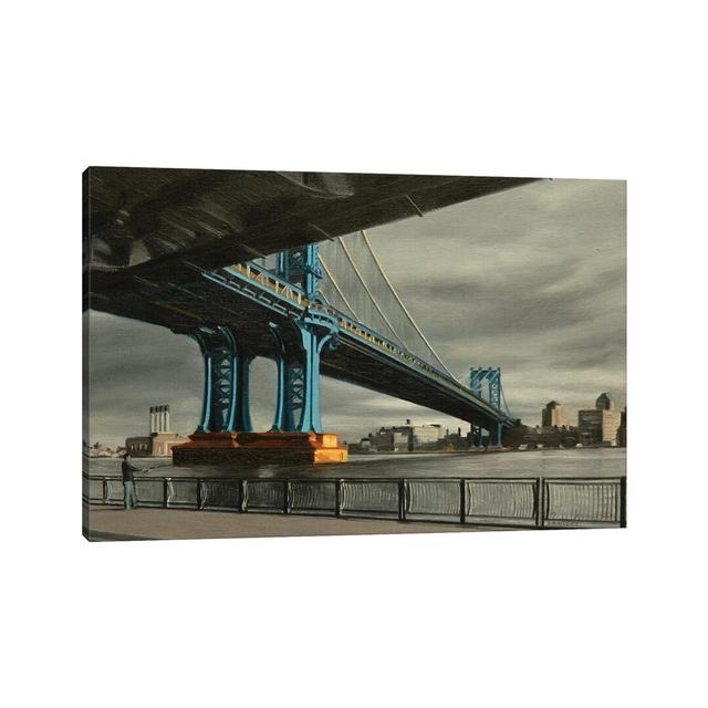 Manhattan Bridge With Grey Skies by Nick Savides - Painting on Canvas Ebern Designs Size: 45.72cm H x 66.04cm W x 1.91cm D, Format: Wrapped Canvas on Productcaster.