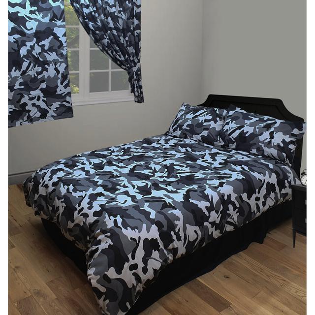 Camouflage Asko Duvet Cover Set Ebern Designs Colour: Black, Size: Double Duvet Cover + 2 Standard Pillowcases on Productcaster.