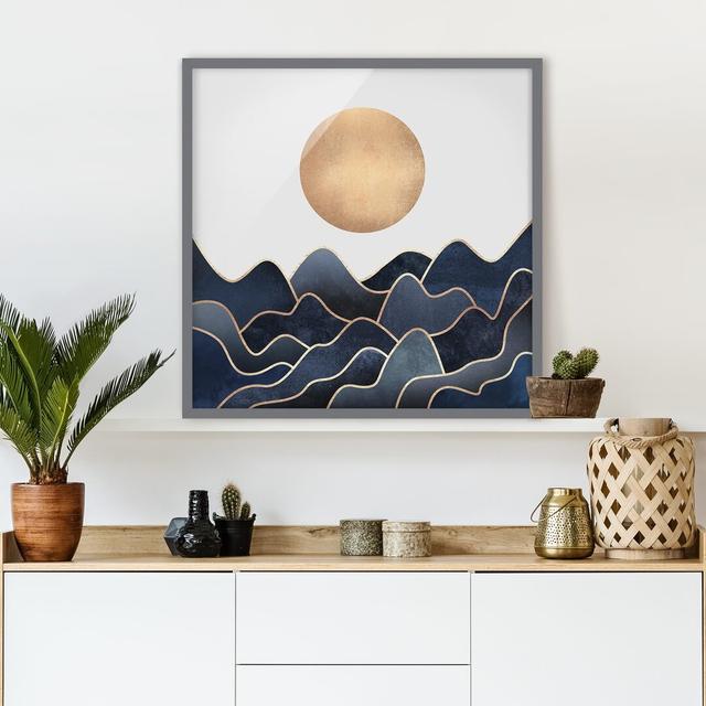 Golden Sun Blue Waves - Picture Frame Graphic Art Fairmont Park Size: 50cm H x 50cm W x 2cm D, Frame Option: Grey Framed, Matte Colour: No Matte on Productcaster.