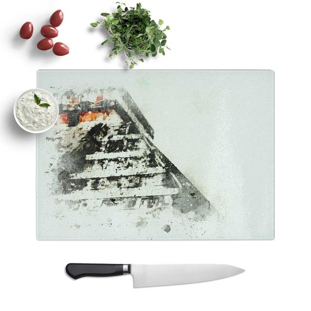 Glass Mayan Pyramids of Chichen Itza in Abstract Chopping Board East Urban Home Size: 28.5 cm W x 20 cm L on Productcaster.