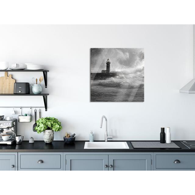 Lighthouse with Stormy Waves Portugal - Unframed Photograph on Glass Longshore Tides Size: 60cm H x 60cm W x 0.4cm D on Productcaster.