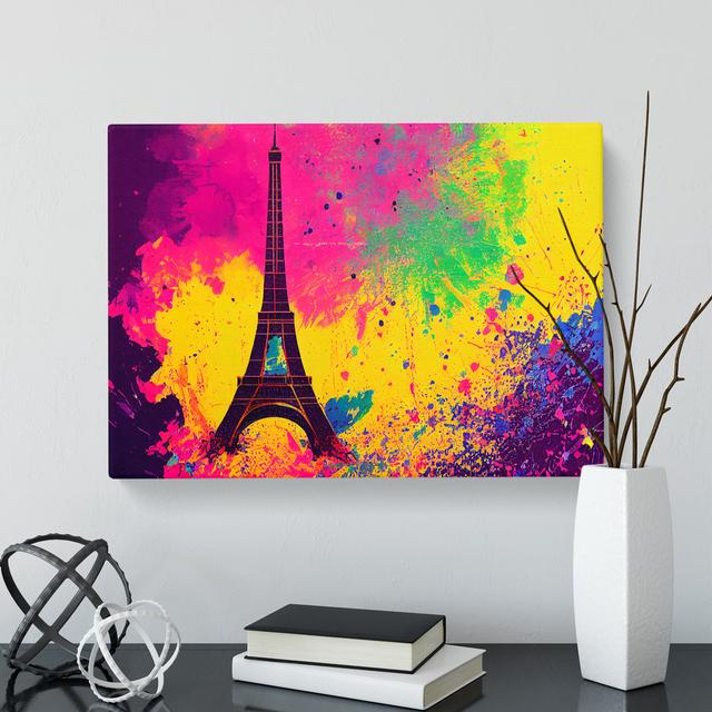 Eiffel Tower Paint Splash Abstract - Wrapped Canvas Painting Metro Lane Size: 40cm H x 60cm W x 3cm D on Productcaster.