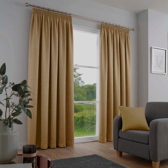 Galaxy Polyester Room Darkening Pinch Pleat Curtain Pair (Set of 2) Fusion Panel Size: Width 117 x Drop 137cm, Colour: Ochre on Productcaster.