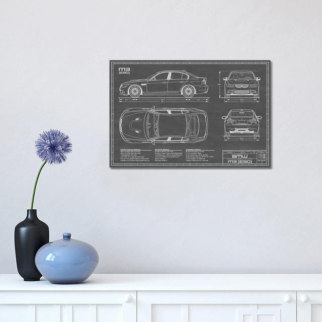 BMW M3 (E90) by Action Blueprints - Wrapped Canvas Art Prints Williston Forge Colour: Black, Size: 30.48cm H x 45.72cm W x 1.91cm D on Productcaster.