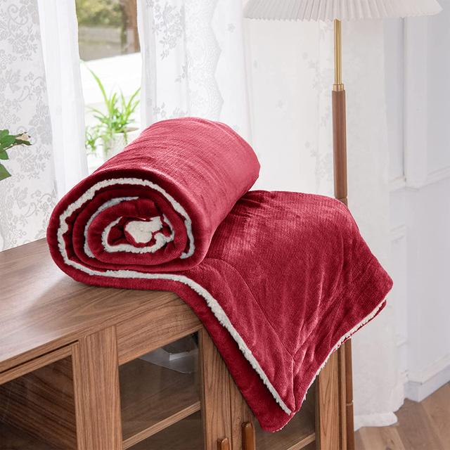 Soza Sherpa Fleece Dual Sided Fur Thick Reversible Blanket Throw Fairmont Park Size: W130 x L150cm, Colour: Burgundy on Productcaster.