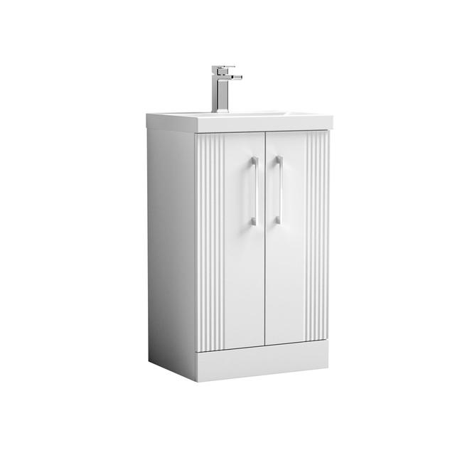 Deco 500mm Floor Standing 2-Door Vanity & Mid-Edge Basin Nuie Base Finish: White on Productcaster.