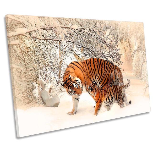 Tigers Snow Framed - Wrapped Canvas Print Ebern Designs Size: 40.6cm H x 61cm W x 2cm D on Productcaster.