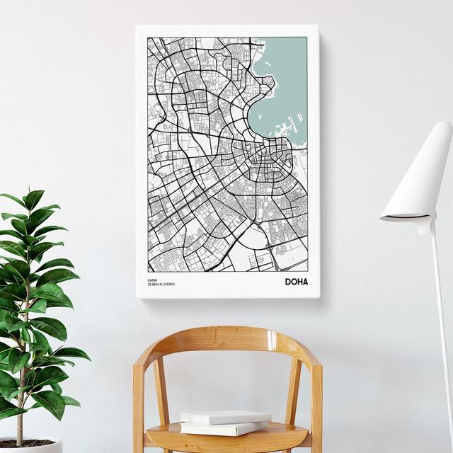 Map Doha Qatar - Wrapped Canvas Print East Urban Home Size: 50cm H x 35cm W x 3cm D on Productcaster.