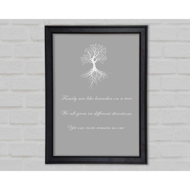 Family Quote Family Are Like Branches 2 Grey White Framed Print 10416 Happy Larry Size: 59.7cm H x 84.1cm W x 1.5cm D on Productcaster.