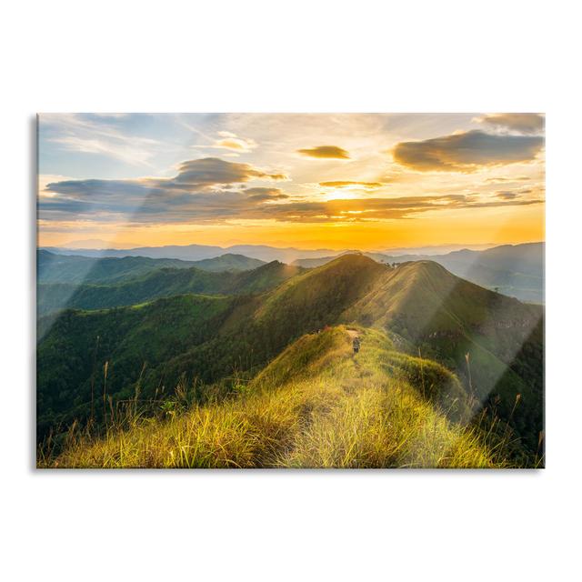 Mountain Range At Sunset - No Frame Print on Glass Union Rustic Size: 60cm H x 80cm W x 0.4cm D on Productcaster.