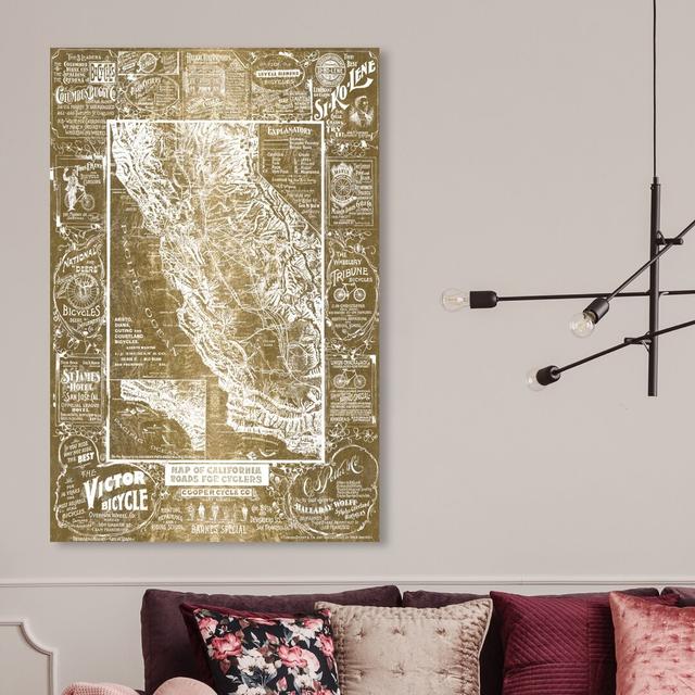 'Map of California for Cyclers Gold' Graphic Art on Wrapped Canvas East Urban Home Size: 61 cm H x 40.6 cm W on Productcaster.