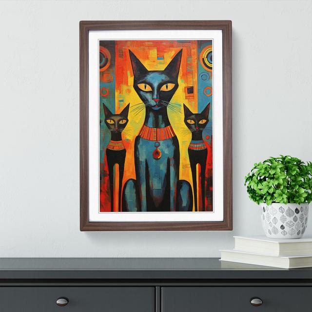 Egyptian Cat Expressionism No.3 - Single Picture Frame Art Prints on Wood Marlow Home Co. Size: 46cm H x 34cm W, Format: Walnut Framed on Productcaster.