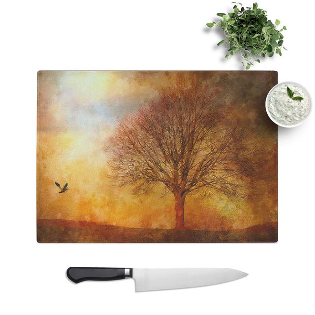 Bird and Tree at Sunset Painting Chopping Board East Urban Home Size: 0.4cm H x 29cm W x 39cm L on Productcaster.