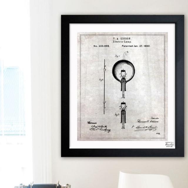 'Edison Electric Lamp 1880' Framed Graphic Art Oliver Gal Size: 46cm H x 39cm W on Productcaster.