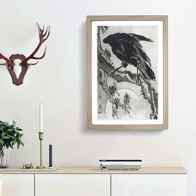 Crow & the Moon by Kawanabe Kyosai - Picture Frame Painting Print East Urban Home Frame Option: Oak Framed, Size: 48cm H x 36cm W x 2cm D on Productcaster.