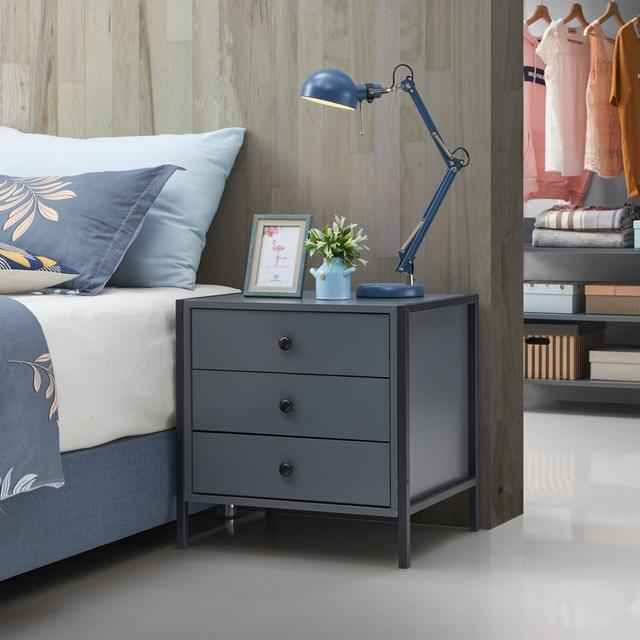 Harrold 3 Drawer Bedside Table Williston Forge Colour: Dark Grey/Black on Productcaster.