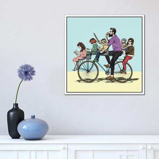 The Bibliobike by Peter Walters - Floater Frame Graphic Art on Canvas Happy Larry Size: 45.72cm H x 45.72cm W x 3.81cm D, Format: White Framed Canvas on Productcaster.