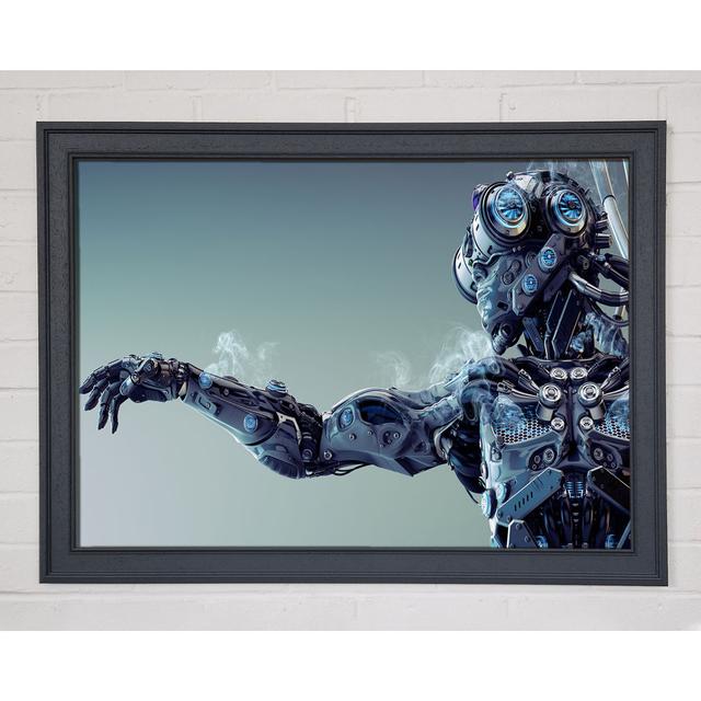 Leinwandbild Robot Suit Smoking Happy Larry Format: Poster mit grauem Rahmen, Größe: 42cm H x 59,7cm B x 1,5cm T on Productcaster.