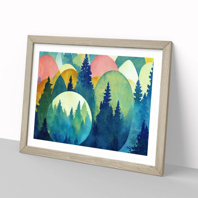 Watercolour Pine Tree Forest Vol.2 Abstract - Picture Frame Painting Marlow Home Co. Size: 34cm H x 46cm W x 2cm D, Frame Colour: Oak on Productcaster.