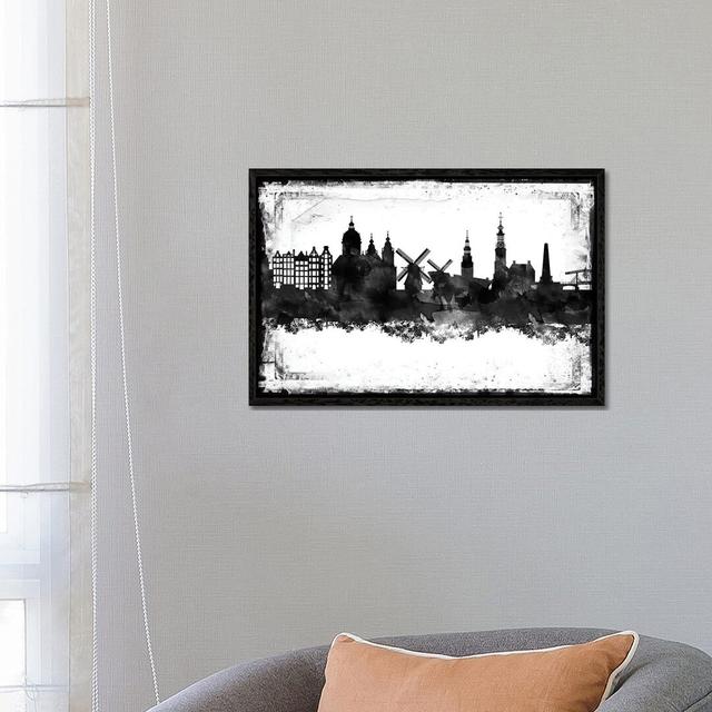 Black and White Framed Skylines Ivy Bronx Format: Black Framed Canvas, Size: 45.72cm H x 66.04cm W x 3.81cm D on Productcaster.