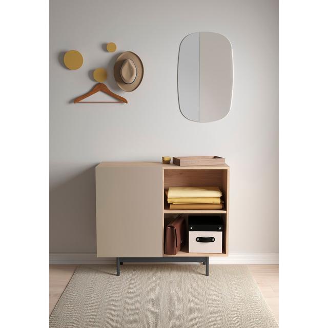 Storage Cabinet Made Of Melamine And Metal With One Door, PRINTED Collection 17 Stories Colour: Light Oak/Taupe on Productcaster.