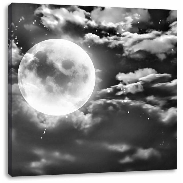 Leinwandbild Vollmond unter Sternen und Wolken East Urban Home Größe: 40 cm H x 40 cm B on Productcaster.