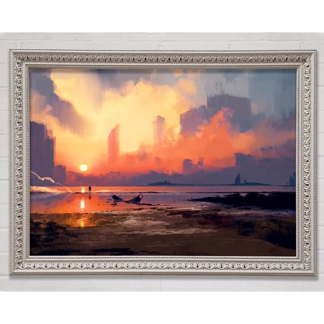 Sunset Ocean City Framed Print Bright Star Size: 42cm H x 59.7cm W on Productcaster.