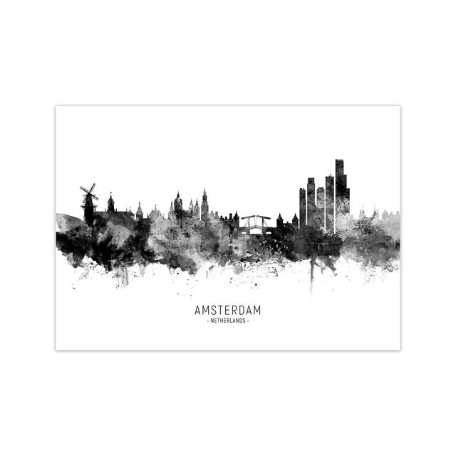 Amsterdam Netherlands Skyline Black White City Name by Michael Tompsett - Graphic Art Latitude Run Size: 30cm H x 42cm W x 1cm D, Format: Unframed on Productcaster.