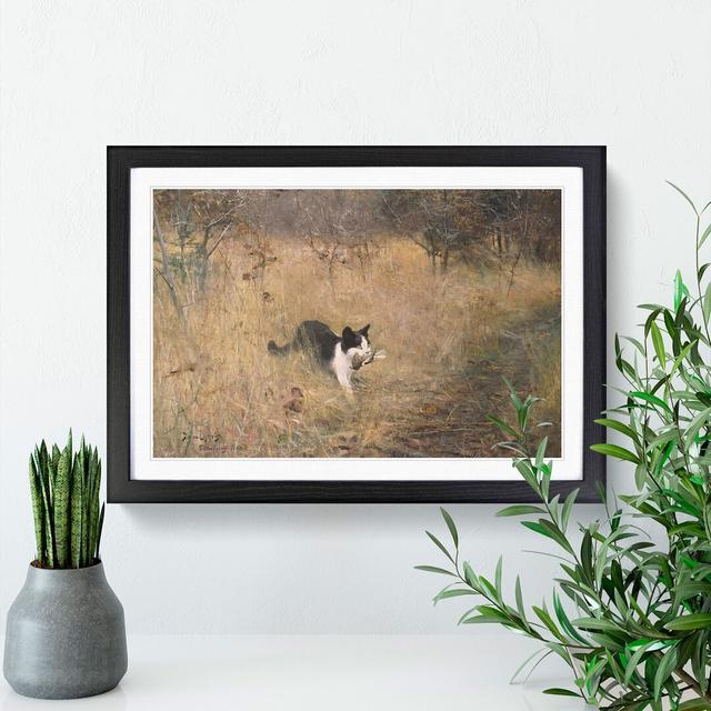 Cat with a Bird by Bruno Liljefors - Picture Frame Painting East Urban Home Size: 36cm H x 48cm W x 2cm D, Frame Option: Black Framed on Productcaster.