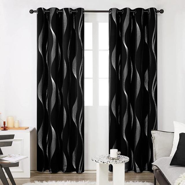 Prewett Super Soft Eyelet Room Darkening Thermal Curtains (Set of 2) Zipcode Design Panel Size: Width 117 x Drop 183cm, Colour: Black Wave Line on Productcaster.