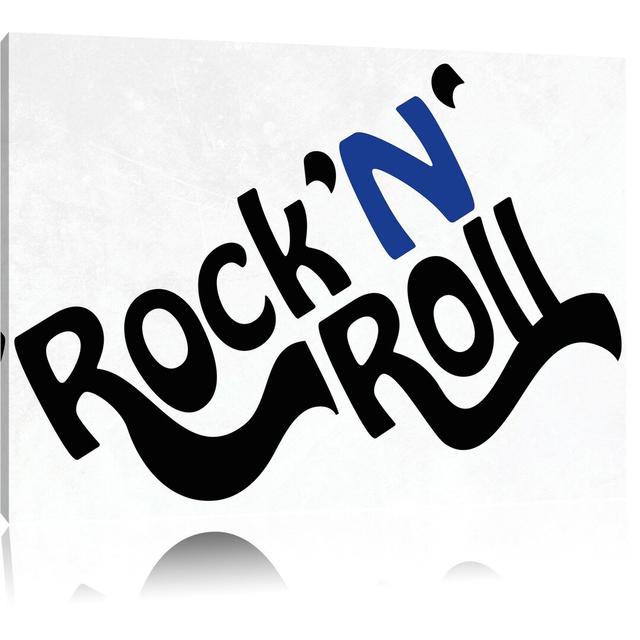 Leinwandbild Rock 'n' roll Schrift in Schwarz/Blau East Urban Home Größe: 40 cm H x 60 cm B on Productcaster.