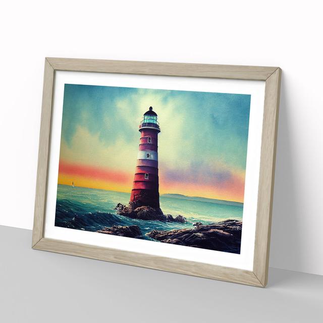 Lighthouse Vol.4 - Picture Frame Painting Breakwater Bay Size: 25cm H x 34cm W x 2cm D, Frame Colour: Oak on Productcaster.