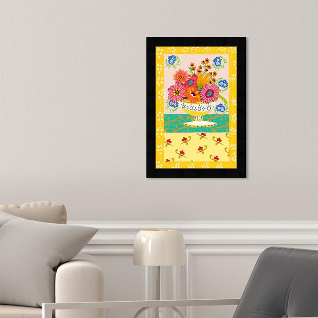 Floral And Botanical Colorful Vase With Flower Bouquet , Modern Yellow Framed Wall Art Print For Living Room Oliver Gal Size: 38.1cm H x 25.4cm W x 3. on Productcaster.