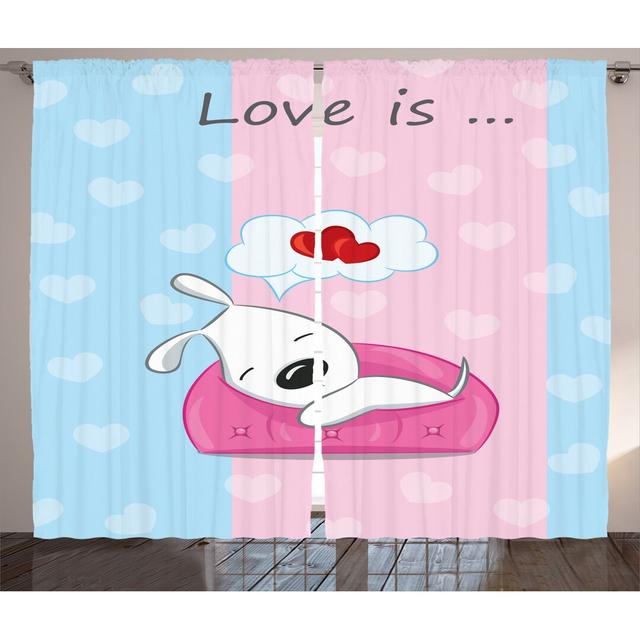 2-tlg. Vorhang-Set Puppy Dreaming on the Sofa Heart Background Valentine Theme Art, halbtransparent East Urban Home Panel-Größe: 280 cm B x 245 T cm on Productcaster.