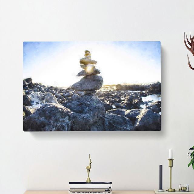 Rock Cairns With Sunlight - Wrapped Canvas Print East Urban Home Size: 40cm H x 60cm W x 3cm D on Productcaster.