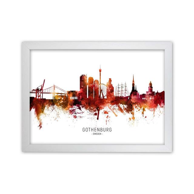 Gothenburg Sweden Skyline Red City Name by Michael Tompsett - Graphic Art Ebern Designs Format: White Framed, Size: 29.7cm H x 42cm W x 3cm D on Productcaster.