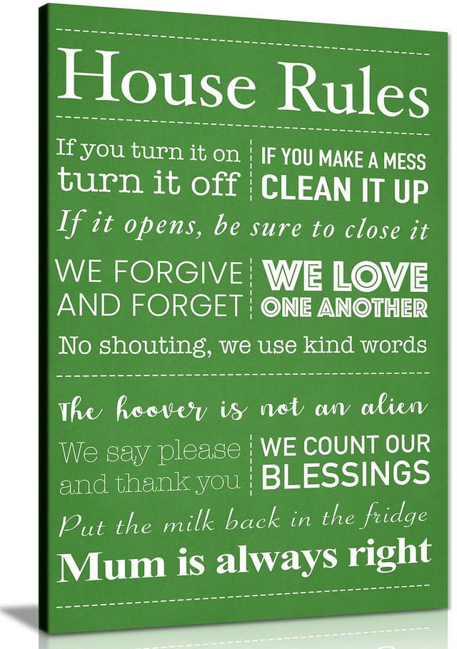 House Rules Canvas Pictures Quote Wall Art Print For Living Room Green Maturi Size: 46cm H x 31cm W on Productcaster.