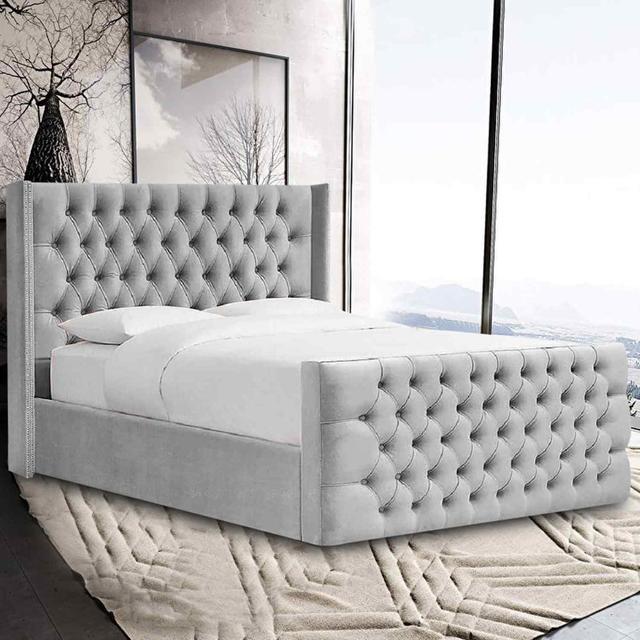 Giulio Bed Double Plush Velvet Silver Envisage Trade Size: Double (4'6), Colour: Silver on Productcaster.