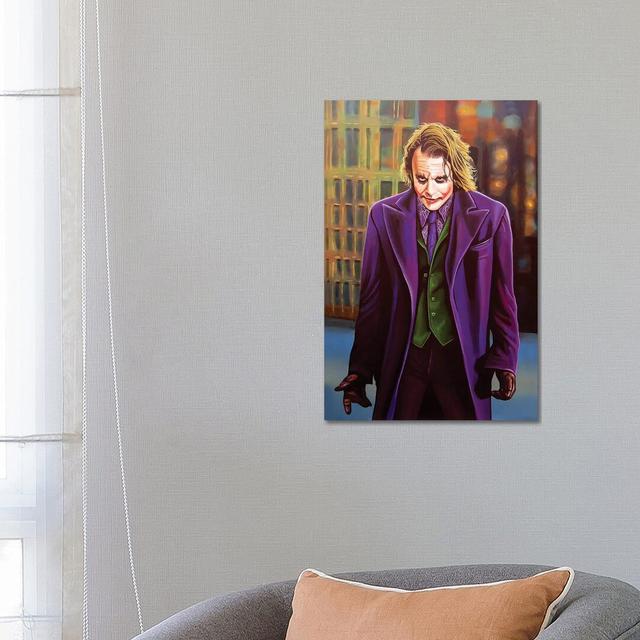 Heath Ledger Happy Larry Size: 66.04cm H x 45.72cm W x 1.91cm D, Format: Wrapped Canvas on Productcaster.