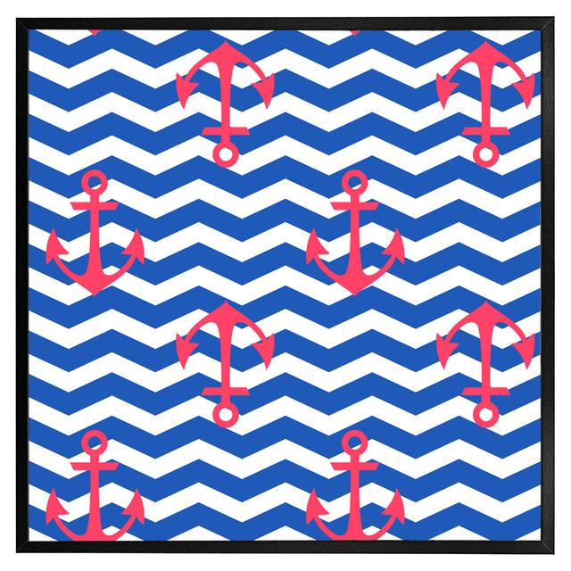 Armya Anchors on Zig Zag Stripes - Single Picture Frame Art Prints Metro Lane Format: Black Framed, Size: 61cm H x 61cm W on Productcaster.