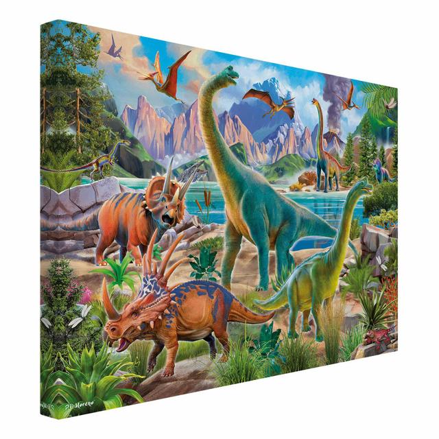 Leinwandbild Brachiosaurus und Tricaterops Happy Larry Format: 330g/m³ Recycle Canvas, Größe: 60 cm H x 80 cm B on Productcaster.